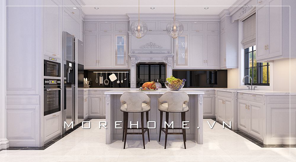 Thiết kế phòng bếp biệt thự tân cổ điển